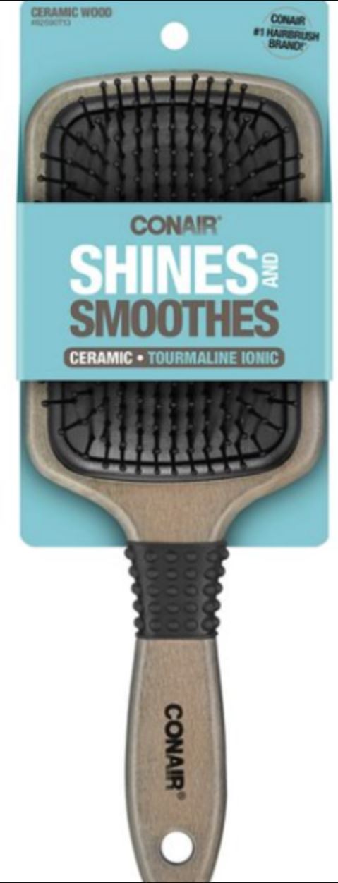 CONAIR SHINES AND SMOOTHES CERAMIC TOURMALINE IONIC PADDLE BRUSH
